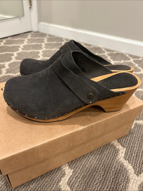 Shoes - Women's Black Suede Clog Mules with Wood Heel